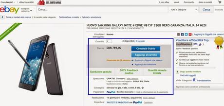 Samsung Galaxy Note Edge disponibile in Italia a 789 euro su eBay