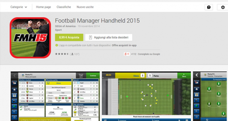 Football Manager Handheld 2015 disponibile su Play Store Football Manager Handheld 2015 App Android su Google Play