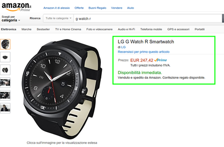 Promozione LG G Watch R in offerta a 247 euro da Amazon Italia