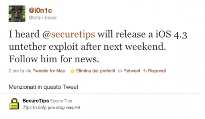 L’exploit per il Jailbreak Untethered di iOS 4.3 verrà rilasciato la prossima settimana?