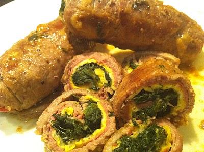 Gli Involtini di Braccio di Ferro: vitella ripiena con frittata, mortadella, fontina e spinaci