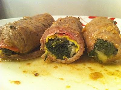 Gli Involtini di Braccio di Ferro: vitella ripiena con frittata, mortadella, fontina e spinaci