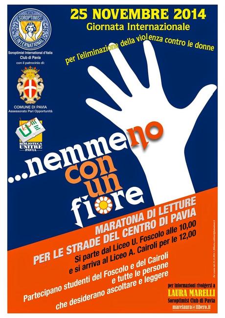 PAVIA. Maratona di letture “Nemmeno con un fiore” per la giornata contro la violenza sulle donne.