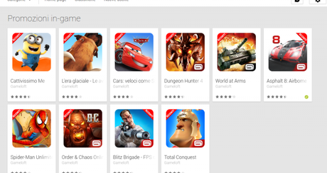 Promozione Gameloft in game   App Android su Google Play