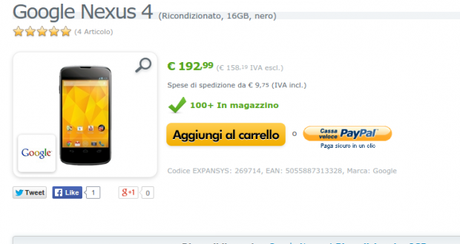 Google Nexus 4  Ricondizionato  16GB  nero   REFURBN416GBBK_EU   EXPANSYS Italia