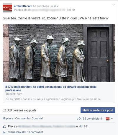 facebook architetti 1 Architetti, ovvero i professionisti in picchiata: il 40% del reddito annuo è perduto