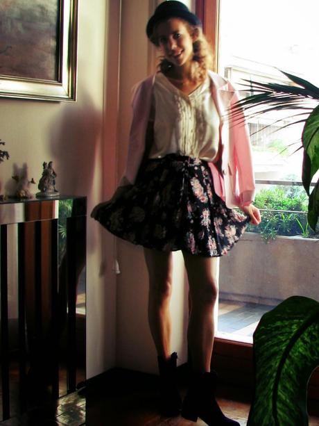 Hat, blazer, and flowers