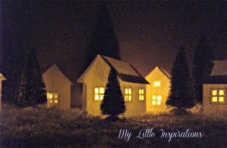 Paper-house-lanterns-progetto fai da te per Natale, paesaggio natalizio, paper craft