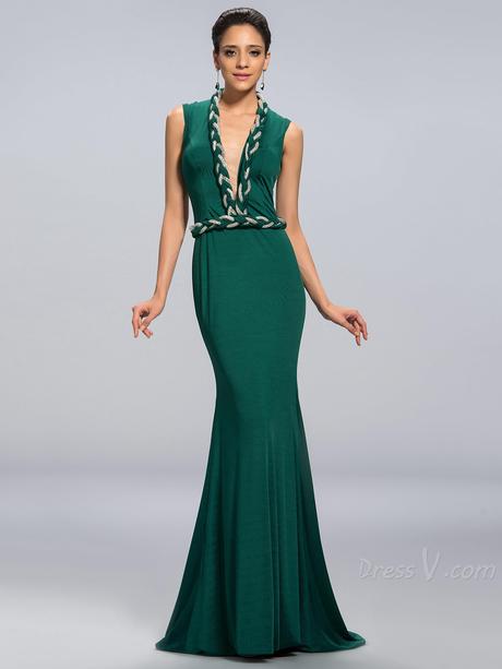 dressv.com SUPPLIES Charming Beaded Sexy V-Neck Floor Length Zipper-Up Mermaid Evening Dress Mother of the Bride Dresses 2015