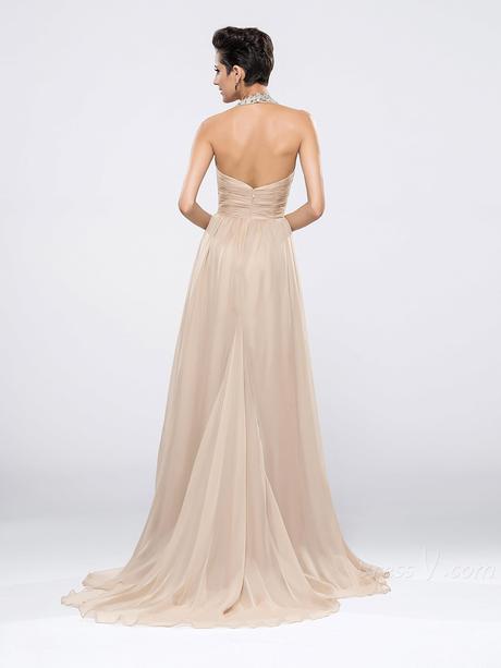 dressv.com SUPPLIES Elegant Beaded Halter V-Neck Floor Length A-Line Sweep Train Evening Dress Formal Evening Dresses (2)