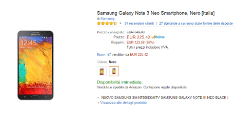 Offerta Amazon Galaxy Note 3 Neo