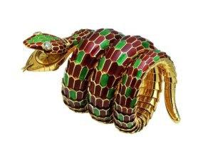 Bulgari orologio bracciale serpente oro smalto rosso verde - Bulgari Heritage Collection