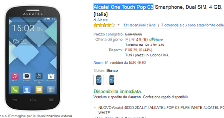 Alcatel One Touch Pop C3 OFferta Amazon