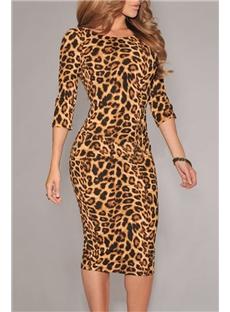 Leopard Print  Low V Back Sheath Dresses