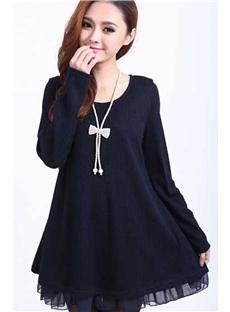Round Neck Long Sleeve Plus Size Casual Dresses