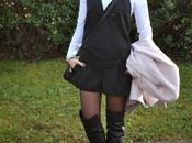 Outfit black playsuit white shirt over knee boots