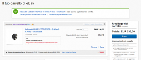 LG G Watch R in offerta da Euronics a 236 euro Il tuo carrello di eBay