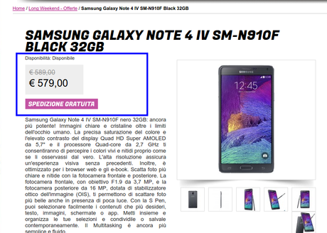 Promozione Samsung Galaxy Note 4 a 579 euro da Glistockisti.it