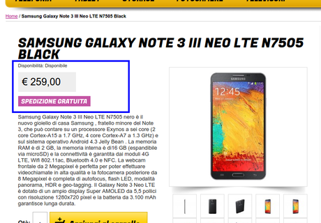 Samsung Galaxy Note 3 Neo Garanzia Italia a 259 euro da Glistockisti.it