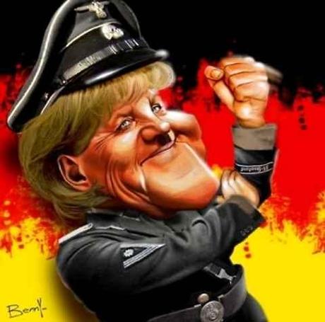 vignetta.merkel SS fa gesto dell'ombrello