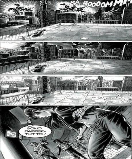 Le Storie #27 – Il fattore Z Le prime tre vignette in alto rappresentano la sequenza a camera fissa. L'ultima vignetta in basso è un esempio dell'effetto ondeggiamento con taglio diagonale dell'inquadratura che suscita agitazione.