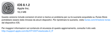 Apple rilascia iOS 8.1.2: ecco i cambiamenti