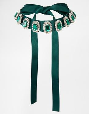 Image 1 of ASOS Emerald Jewel Ribbon Choker Necklace