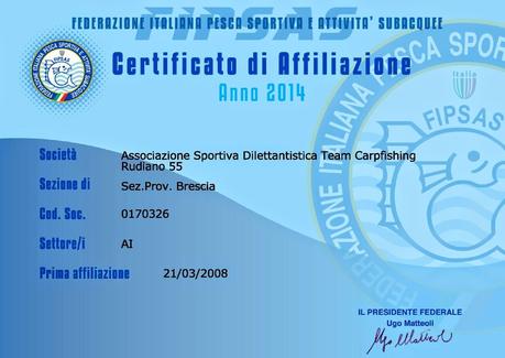 Certificato affiliazione 2014