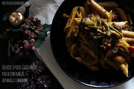 Pasta con funghi asparagi e zafferano