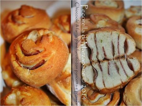 Chiocciole di farro, pane farcito con pancetta e provola