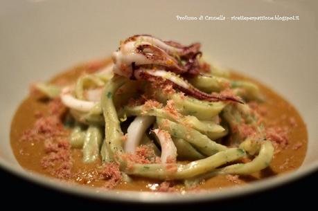 Scialatielli al prezzemolo su crema di lenticchie con calamari, polvere di prosciutto crudo e zeste di limone - primo piatto delle feste