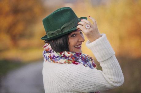 Smilingischic-luceombra-1008, Sandra Bacci, Smile, cappello verde stile Borsalino, Cristina e i suoi Colori, cappello di feltro usurato  