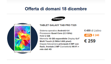 Samsung Galaxy Tab Pro 8.4 a 259 euro da Unieuro, solo domani 18 dicembre 2014