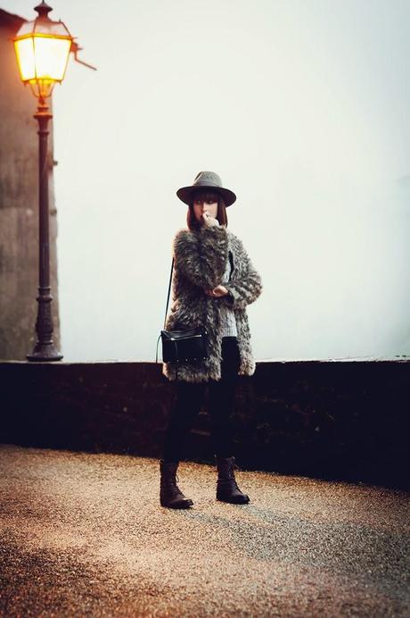 Stone - a faux fur and a hat