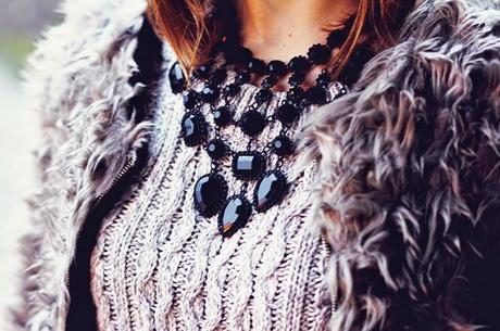 necklace, black, important necklace, grey, sweater, outfit, winter