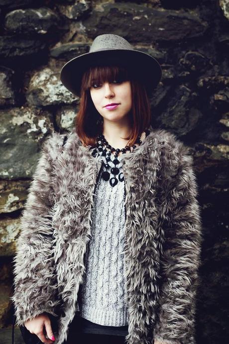 Stone - a faux fur and a hat
