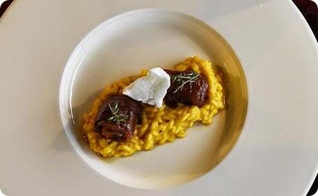 Chorizo e cipolla tropea, marshmallow, riso e zafferano