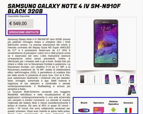 Promozione Samsung Galaxy Note 4 TIM a 549 euro da Glistockisti.it