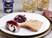 Filetto salmone radicchio sfumato, Crème fraîche aceto balsamico.