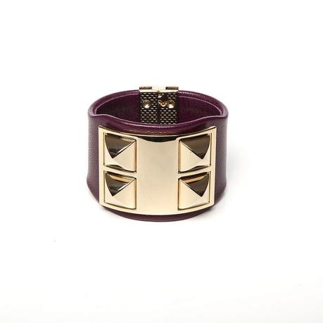 Bracciale in pelle con fascia metallica borchie by Polly T