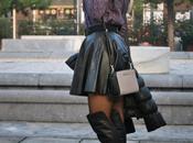 Black leather skirt over knee boots