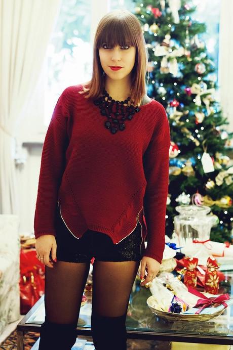 Christmas, red, sweater, glitter, shorts, Natale