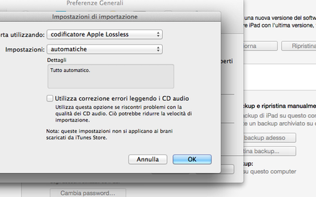 Screenshot impostazioni iTunes 1