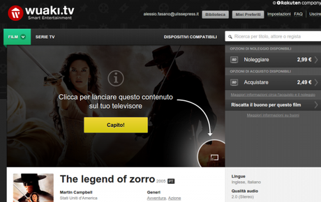 Wuaki TV arriva in Italia: come aderire al programma Beta Guarda The legend of zorro online Wuaki.tv