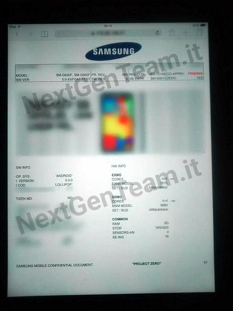 Galaxy S6 appare in un documento interno di Samsung