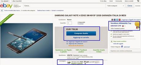 Samsung Galaxy Note Edge Garanzia Italia a 759 euro su eBay con consegna espressa