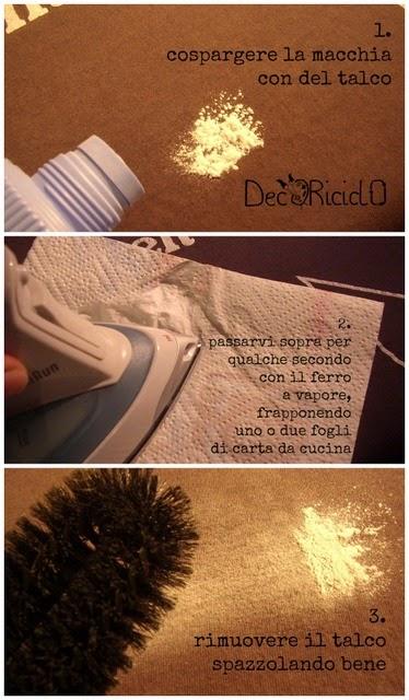 Come eliminare le macchie di unto secche, con talco e ferro da stiro