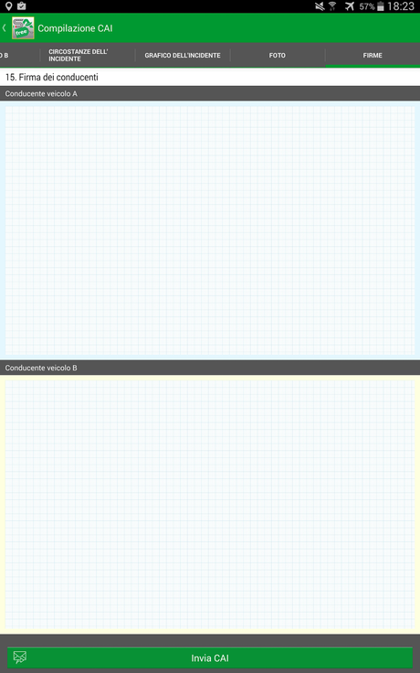 schermata per l'inserimento delle firme dei conducenti coinvolti nel sinistro