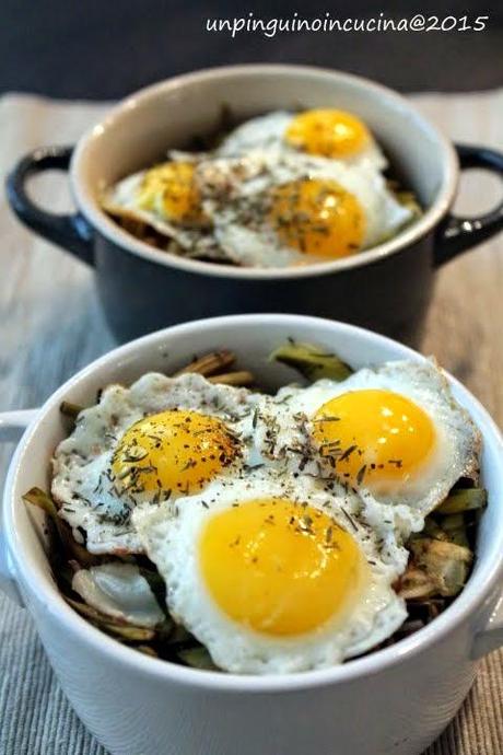 Cocotte con uova di quaglia e carciofi