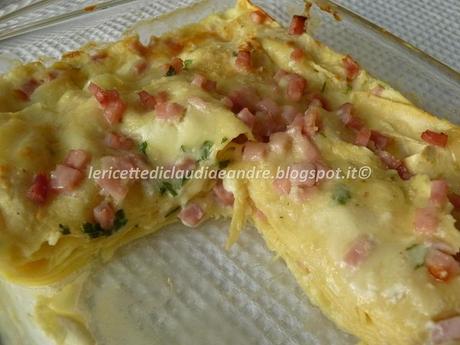 Lasagna con prosciutto taleggio, philadelphia  e ricotta